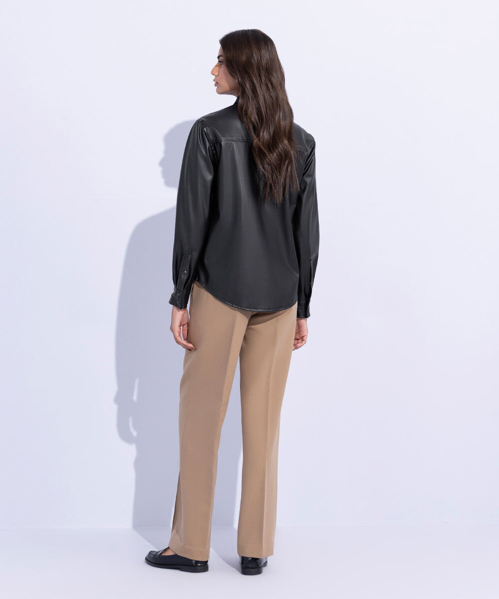 Woman - Black Faux Leather Overshirt