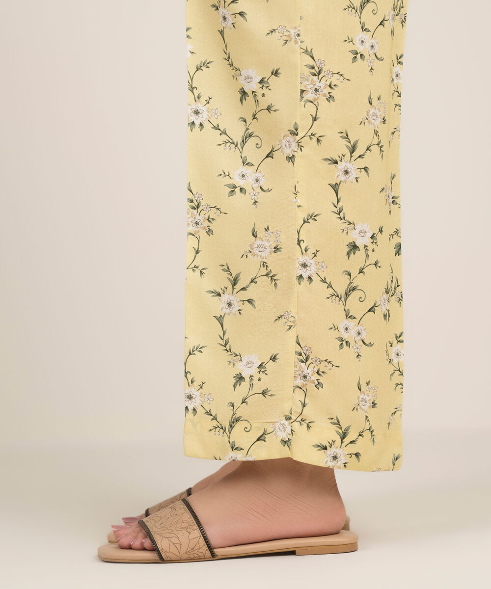 Women's RTW Arabic Cambric Printed Lime Yellow Straight Pants