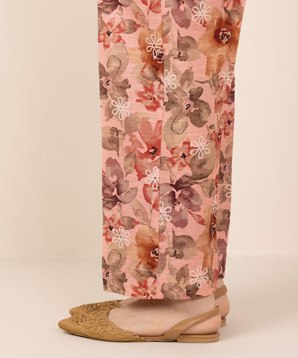 Woman - Pink Printed Khaddar Straight Pants