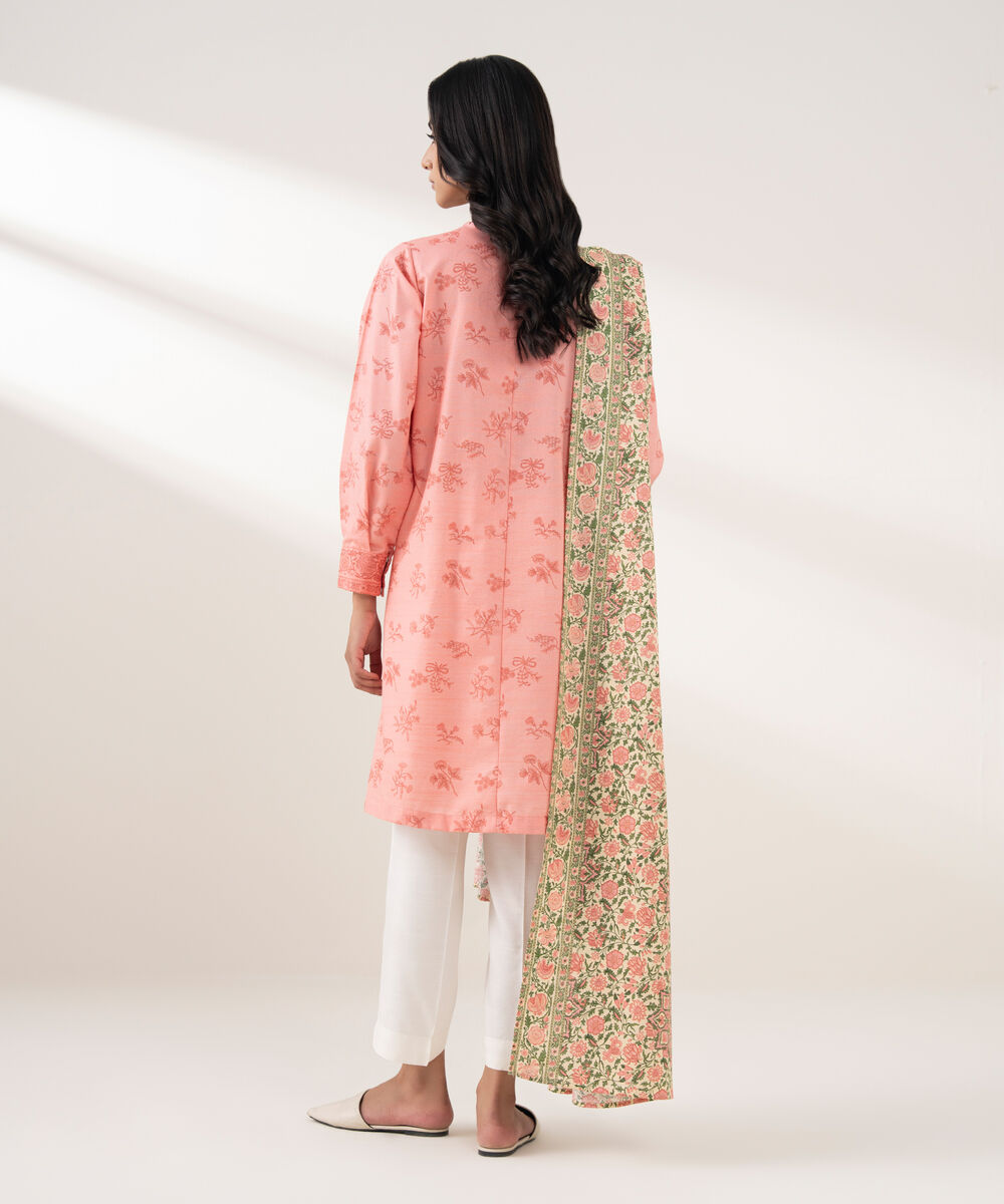 Women's RTW Khaddar Embroidered Pink 2 Piece Suit