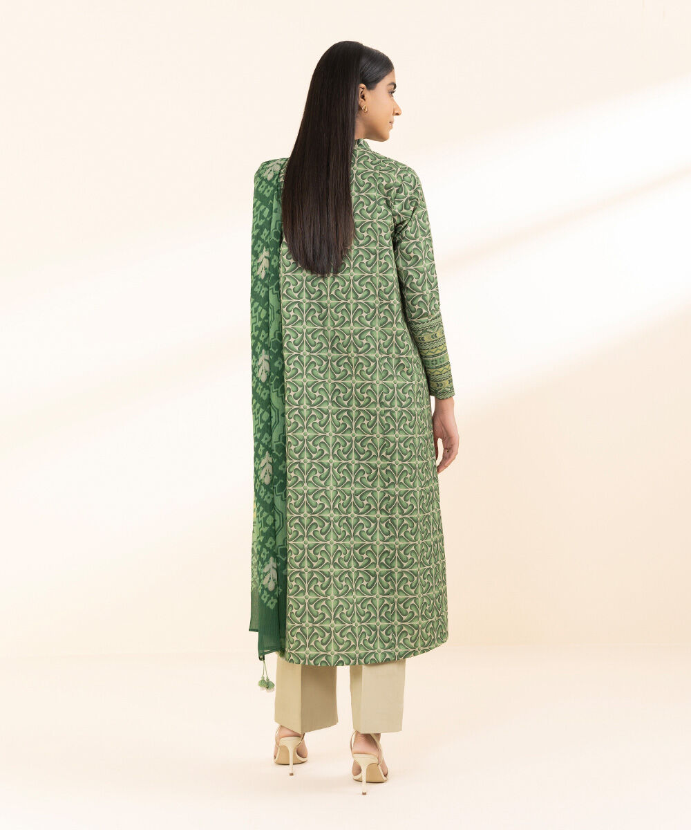 Unstitched Women's Printed Lawn Green Two Piece Suit