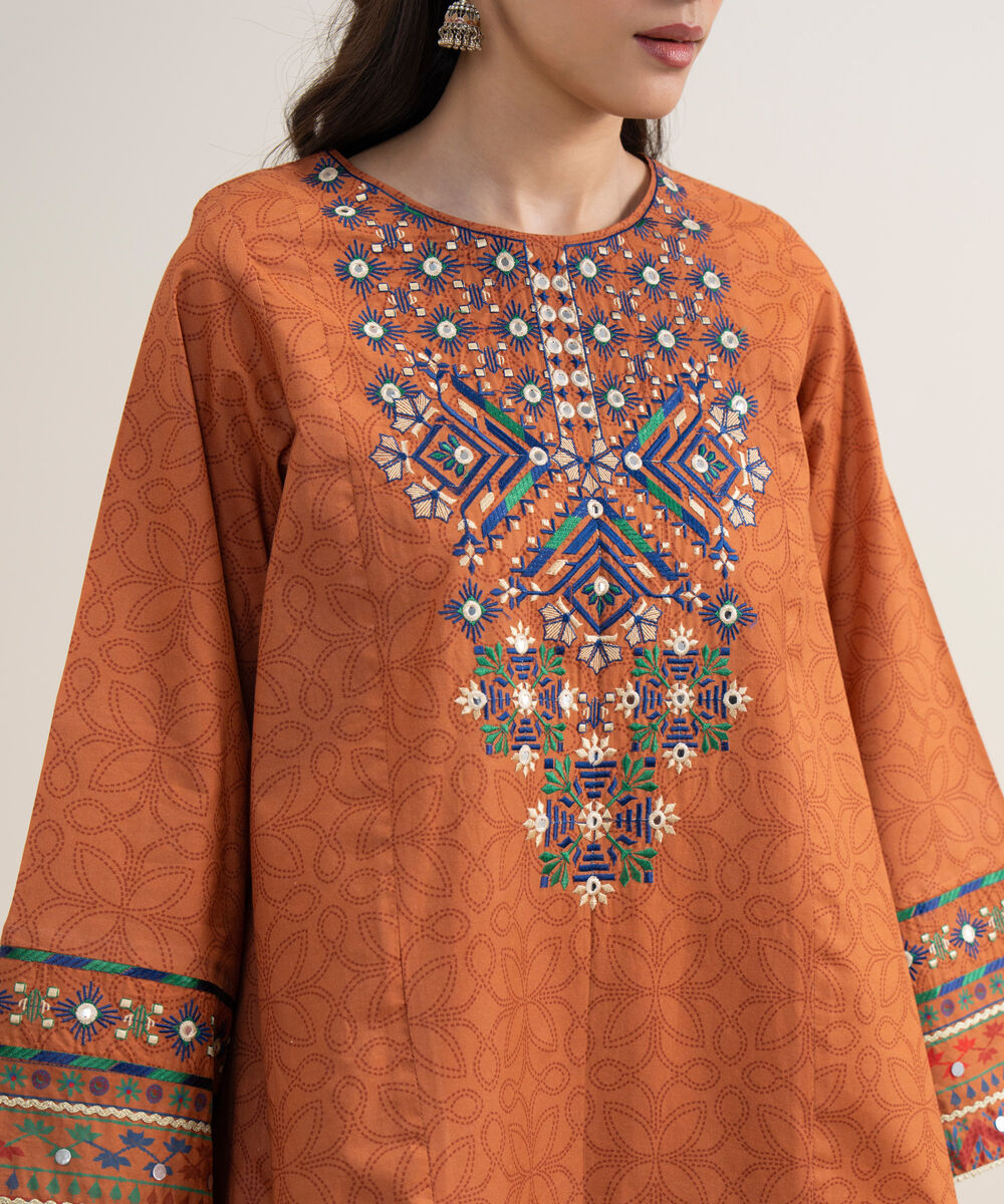 Women's Unstitched Lawn Embroidered Mustard 3 Piece Suit