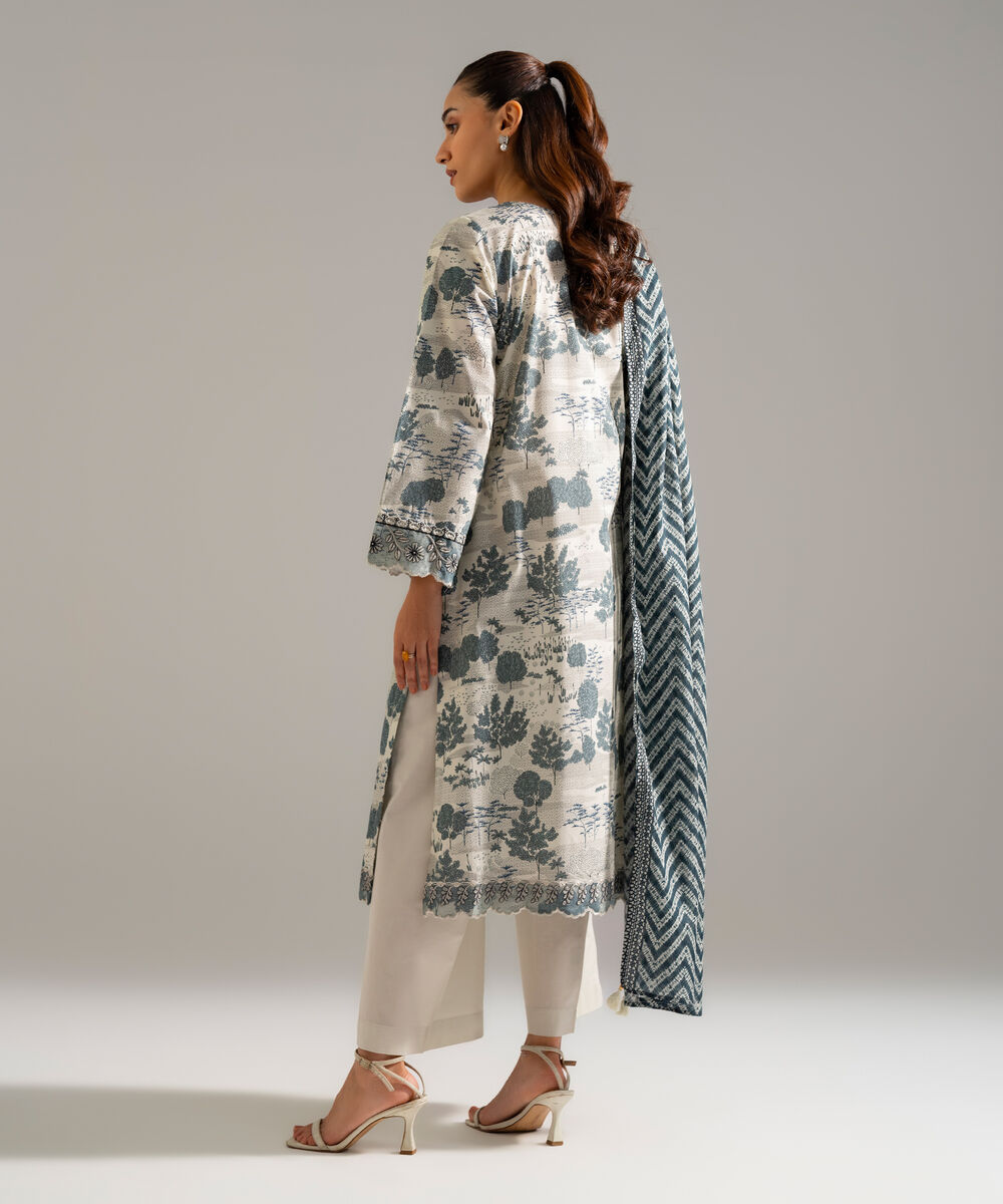 Women's RTW Cambric Embroidered Grey 3 Piece Suit
