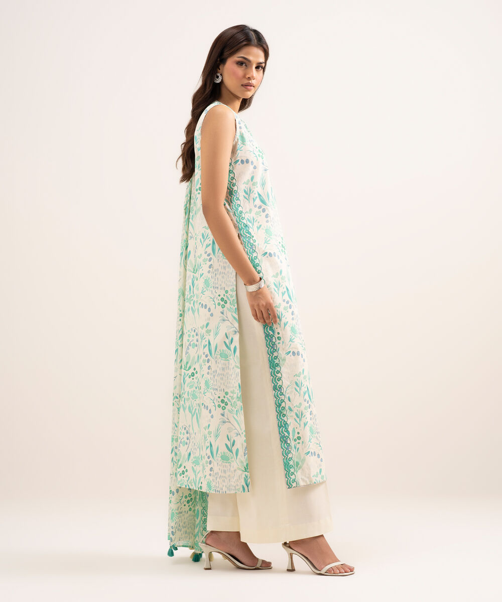 Women's Unstitched Lawn Embroidered Green 3 Piece Suit