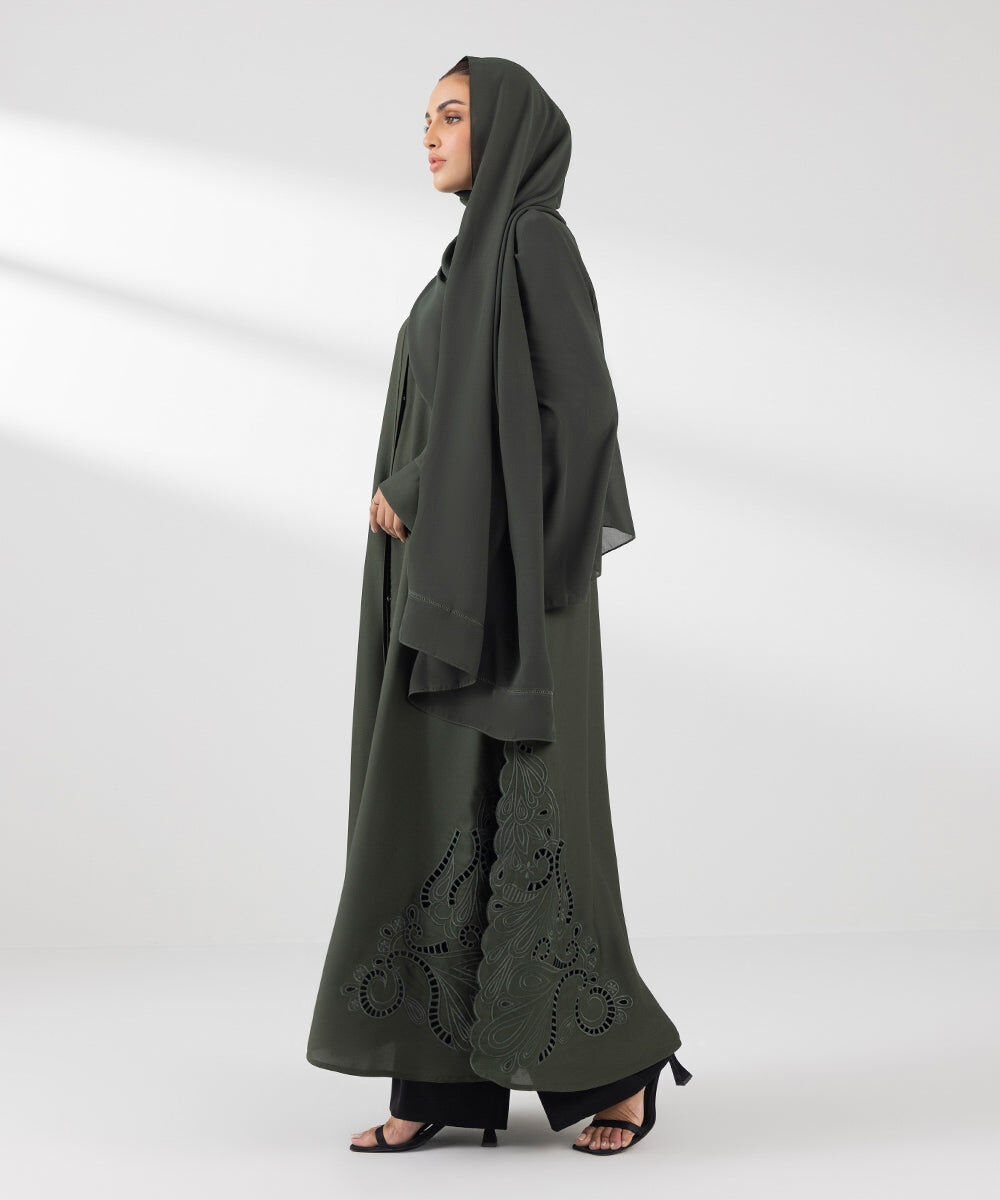Woman - Green Embroidered Abaya Set