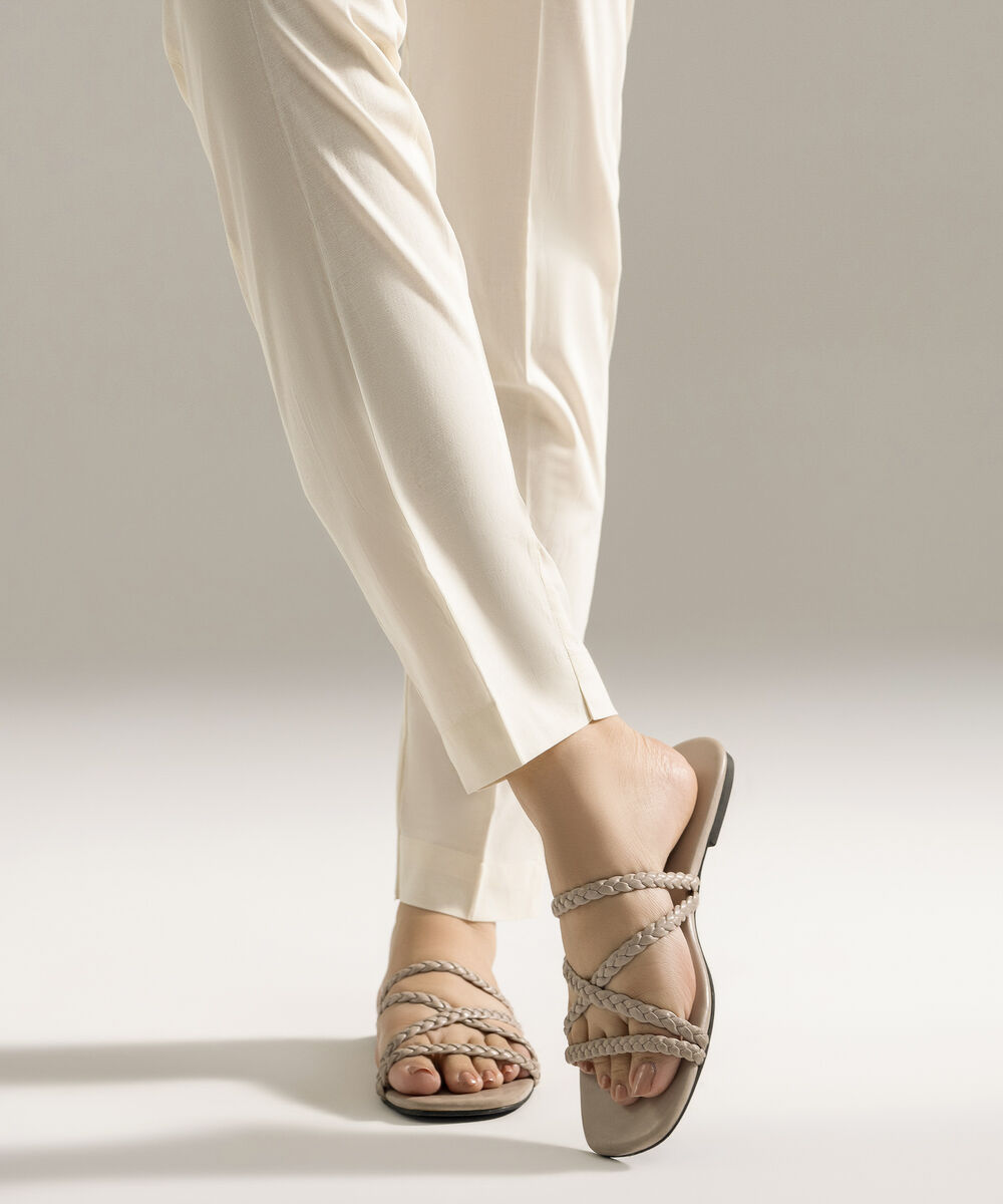 Women's RTW Cambric Printed Off White Straight Pants
