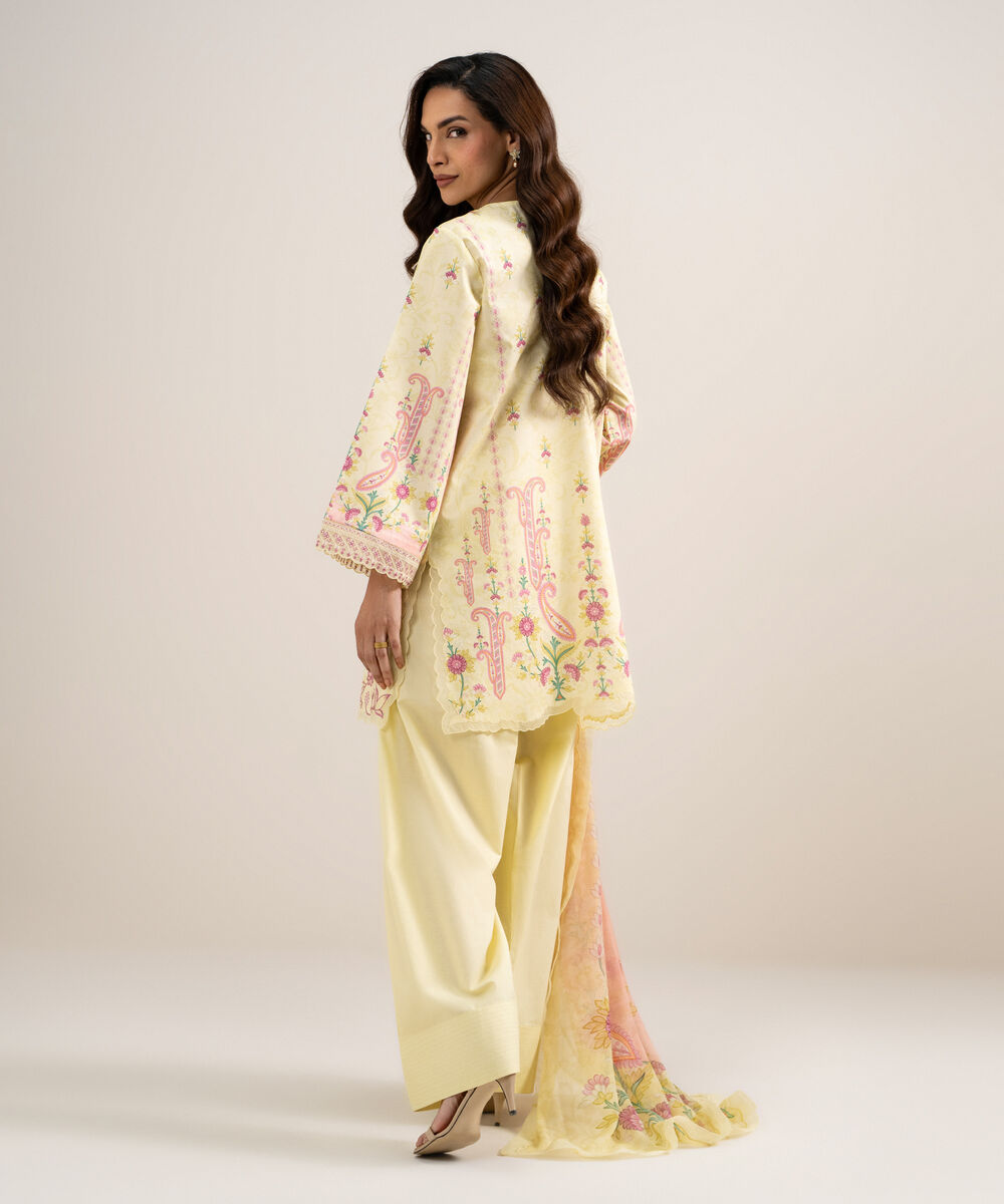 Women's Unstitched Lawn Embroidered Yellow