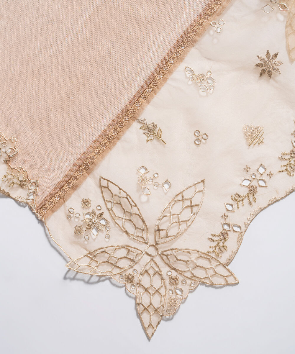 Khaddi Net Embroidered Beige Dupatta