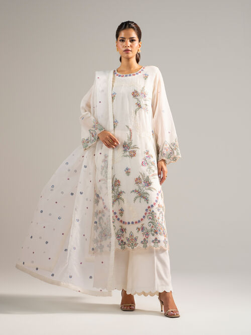 3 Piece - Embroidered Khaddi Net Suit