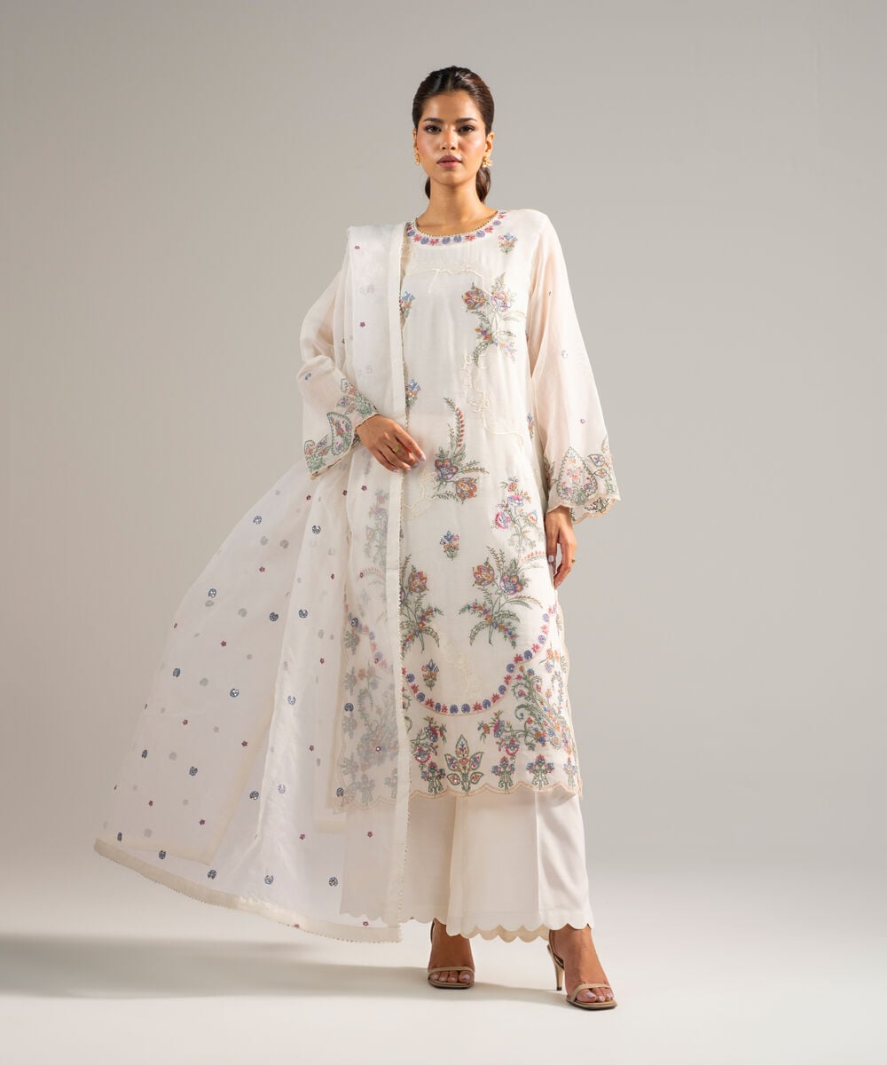 3 Piece - Embroidered Khaddi Net Suit