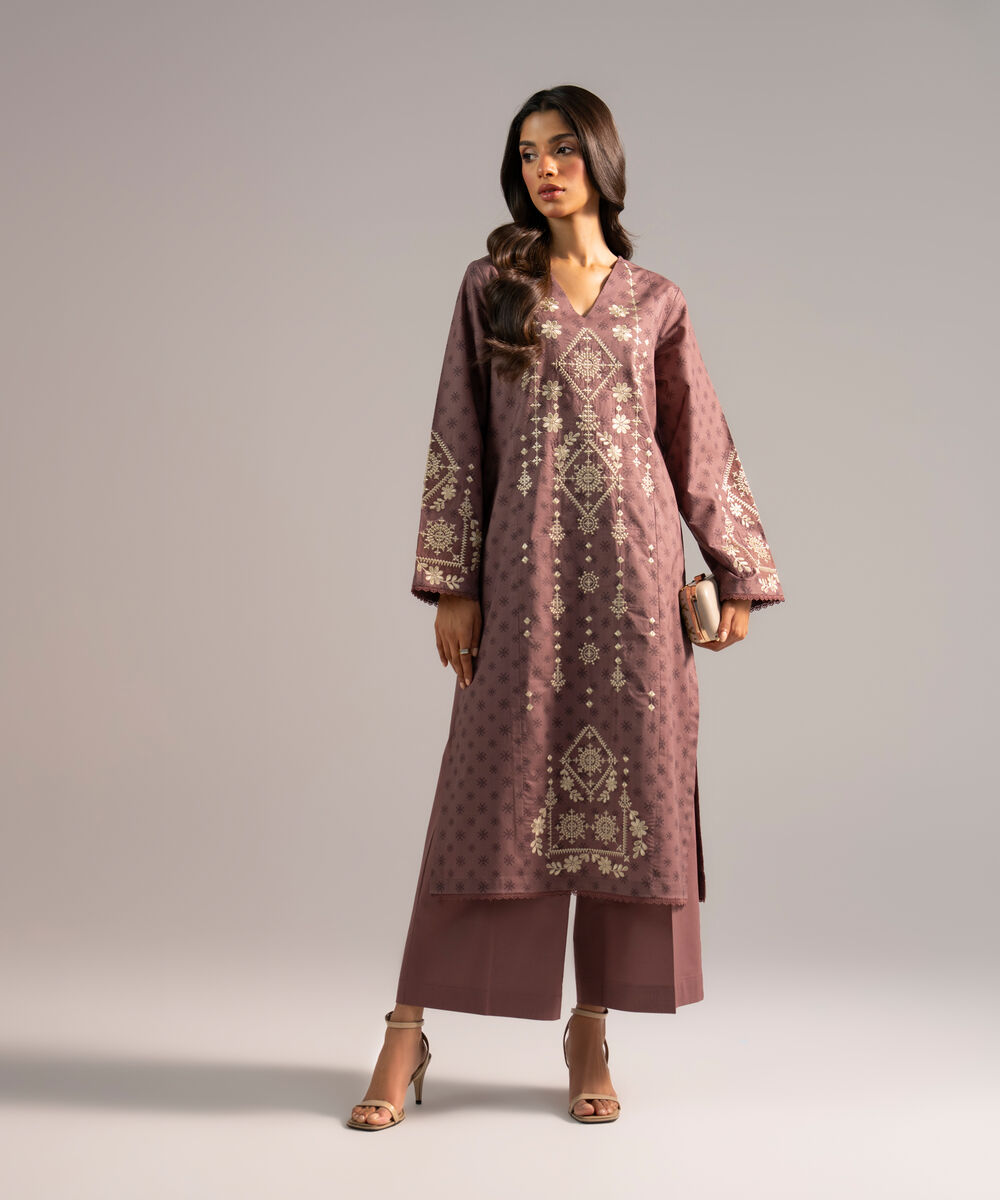 Women's RTW Lawn Embroidered Muted Purple  2 Piece Suit