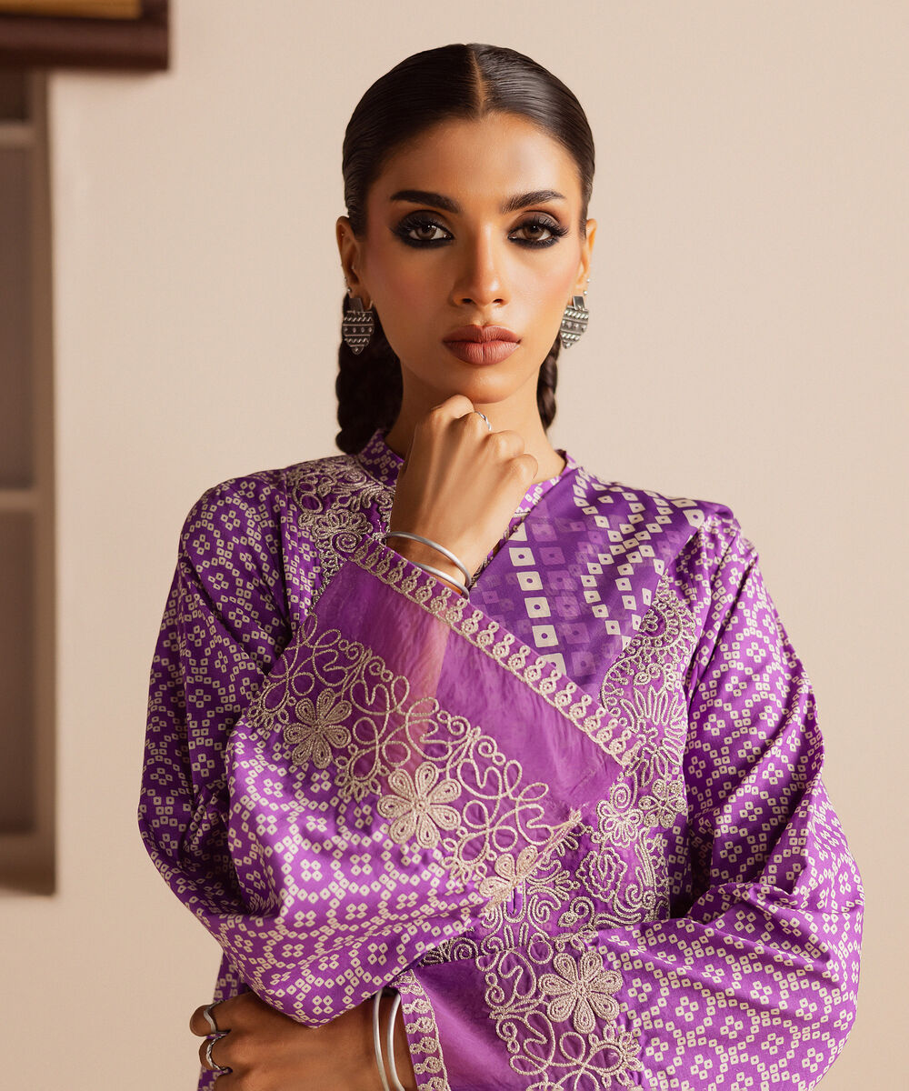 Women's Unstitched Dobby Embroidered Purple 3 Piece Suit