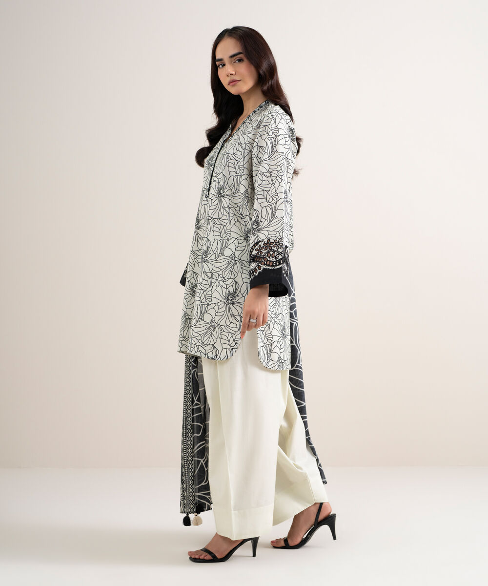 Women's Unstitched Lawn Embroidered Off White
