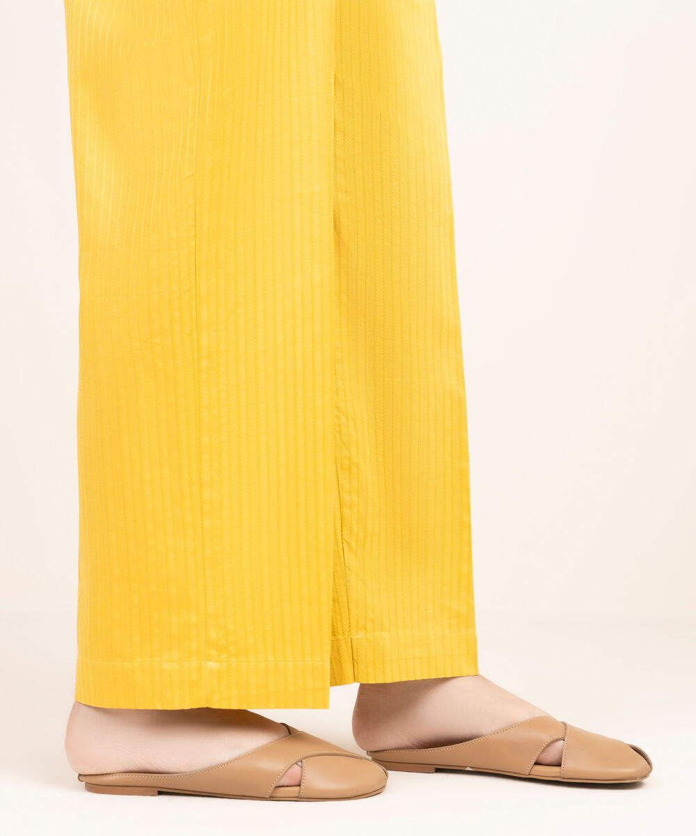 Women's RTW Handwoven Dobby Solid Yellow Straight Pants