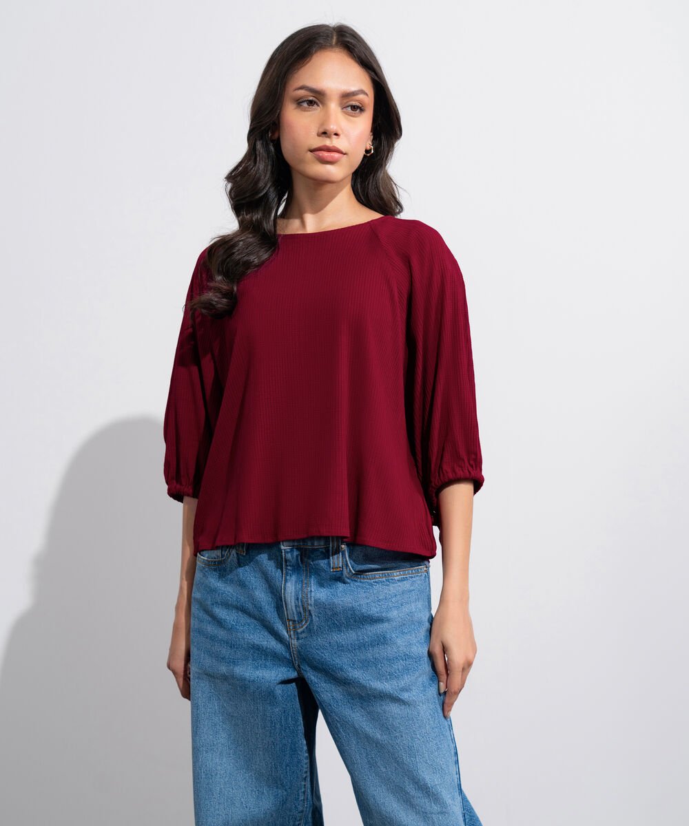 Women's Western Cherry Red  Seersucker Kimono Top