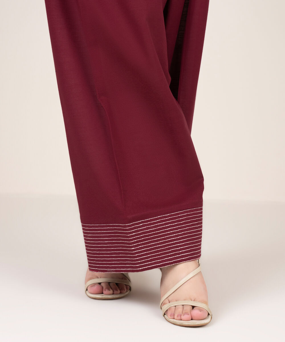 Women's RTW Light Khaddar Embroidered Maroon Shalwar