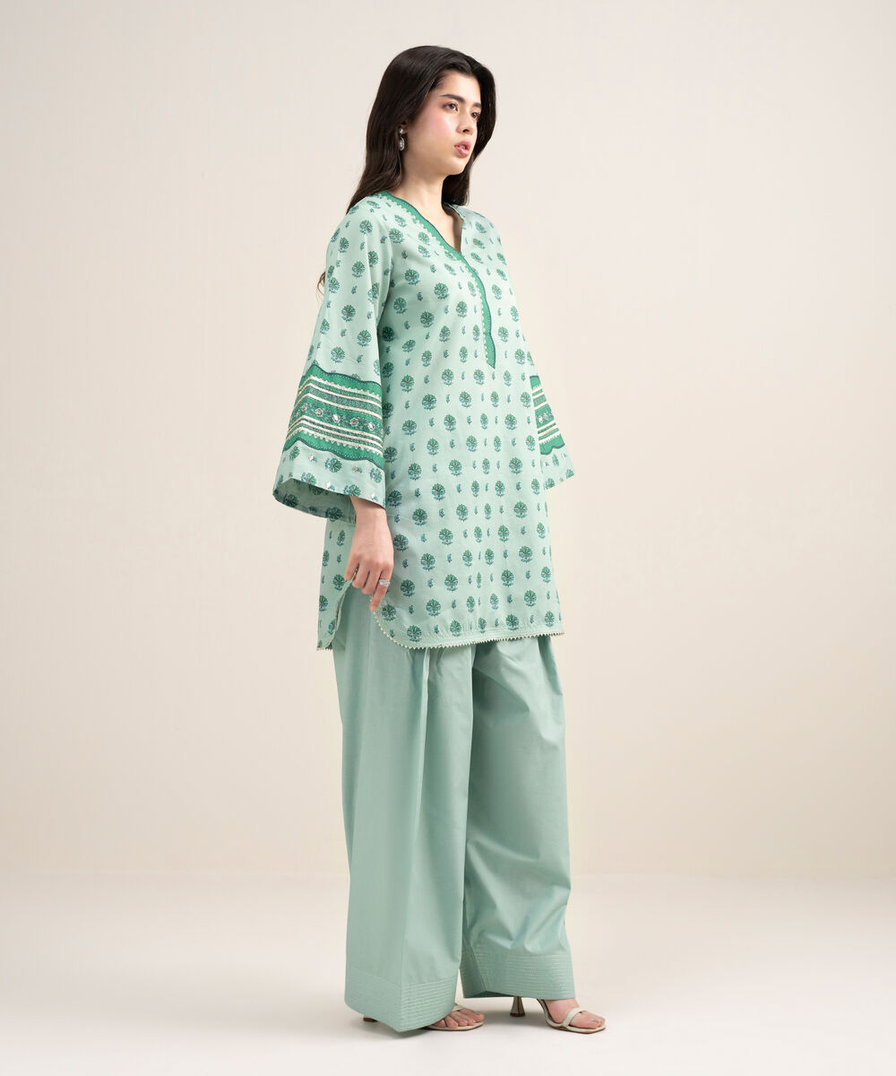 Women's Unstitched Lawn Printed Green 2 Piece Suit