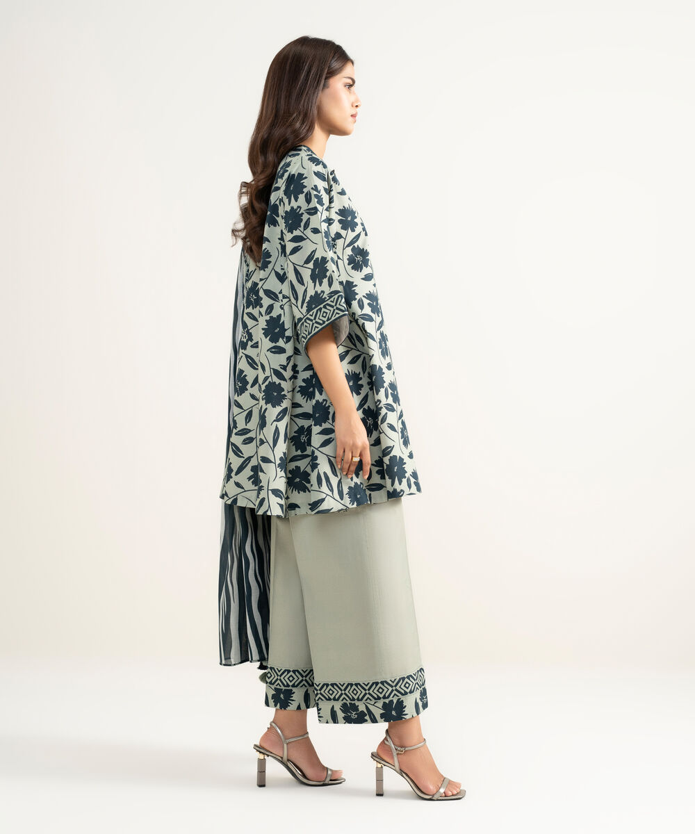 Women's Unstitched Lawn Printed Grey 3 Piece Suit