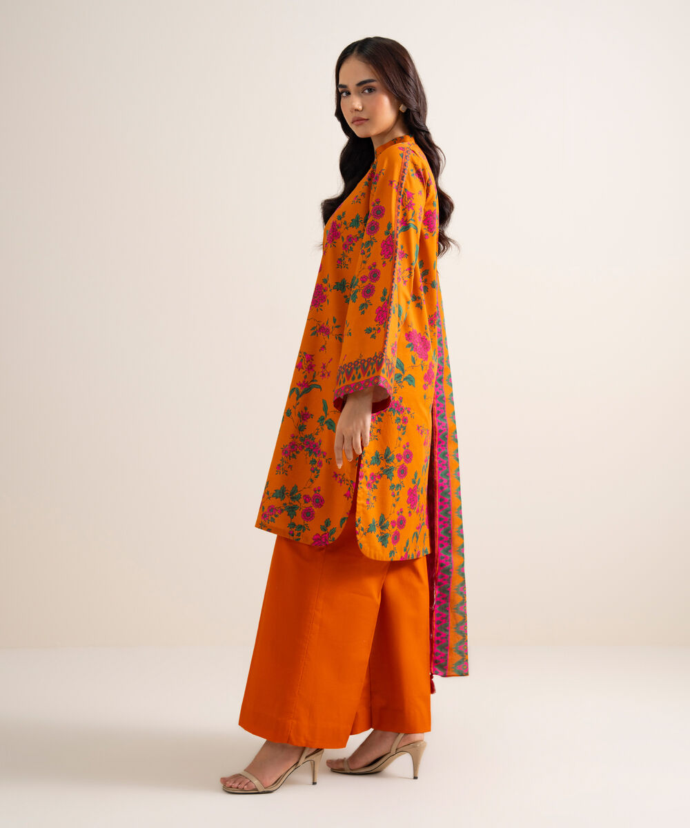 Women's Unstitched Printed Lawn Mustard 3 Piece Suit