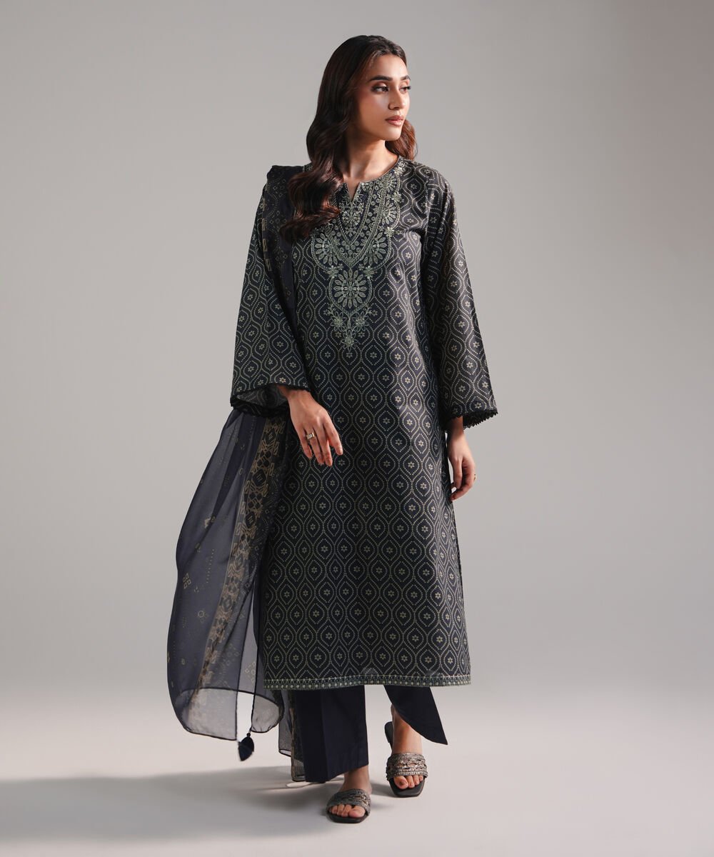 Blended Chiffon Printed Black Dupatta