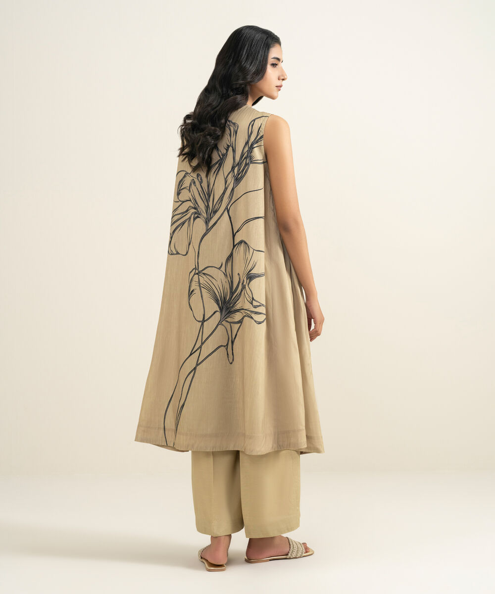 Women's RTW Blended Grip Silk Printed Beige 2 Piece Suit