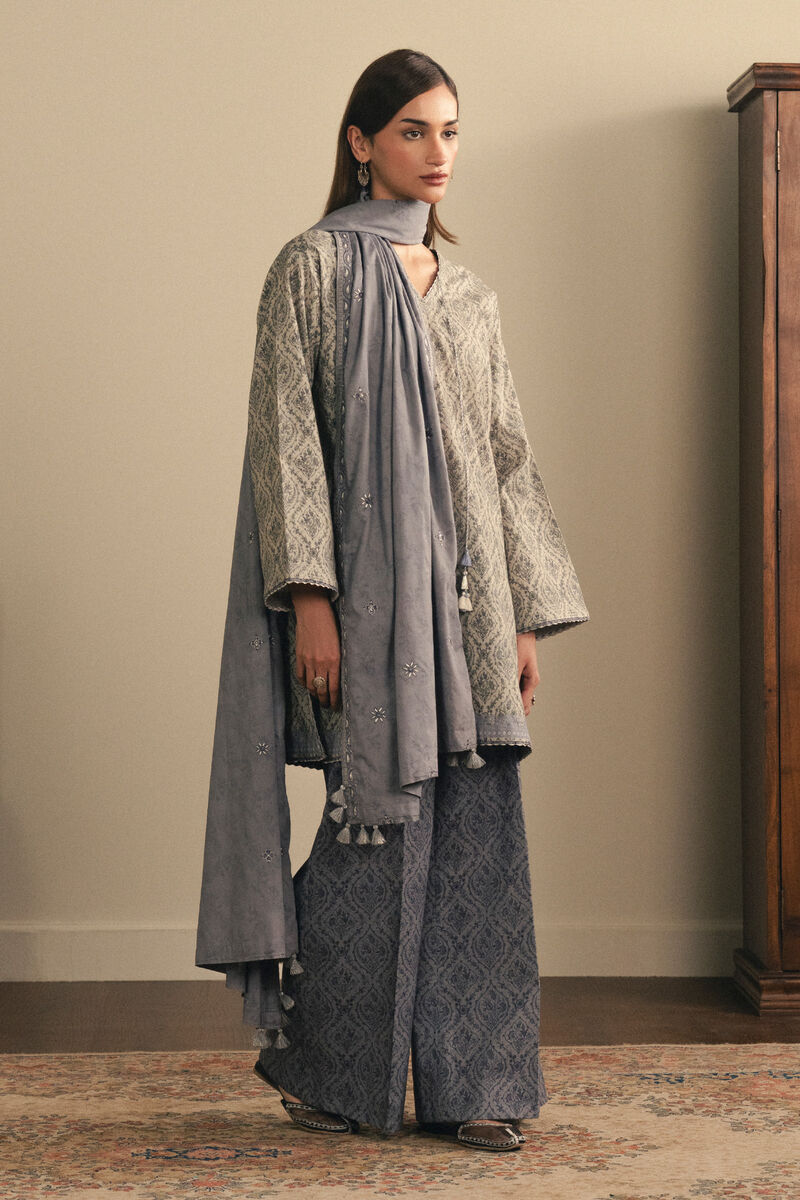 3 Piece - Embroidered Crosshatch Suit