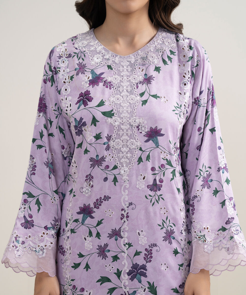 Women's Unstitched Viscose Satin Embroidered Purple 3 Piece Suit