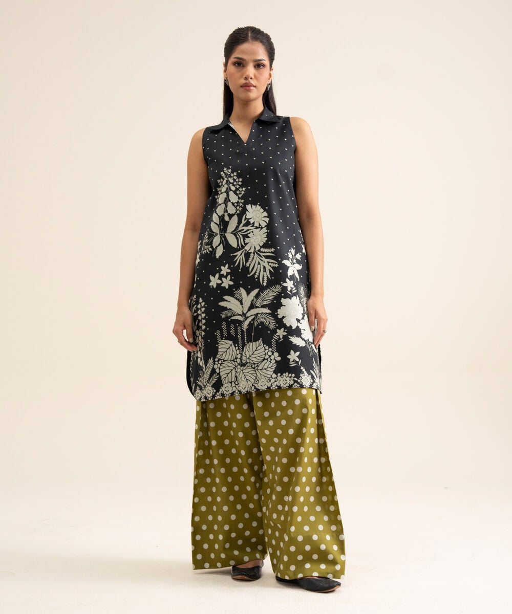 Women's Unstitched Cotton Printed Black & White 1 Piece Suit
