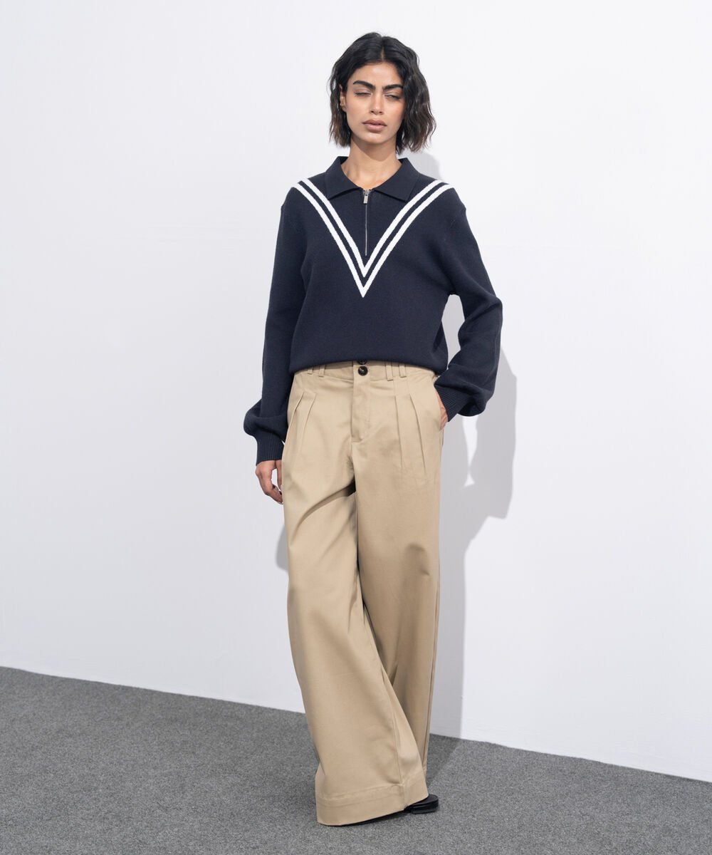 Women's Western Wear Khaki Pleated Chino Trousers