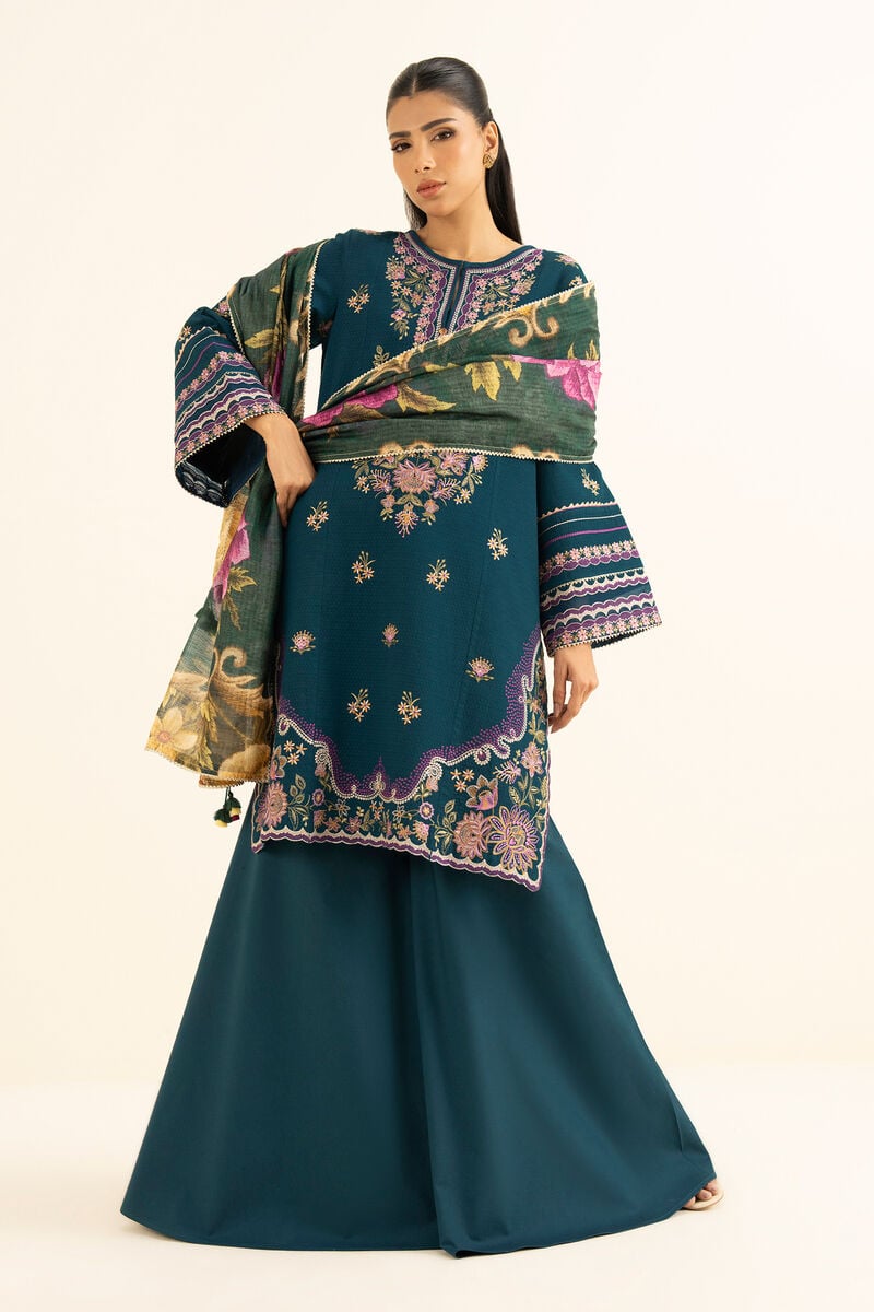 3 Piece - Embroidered Dobby Suit