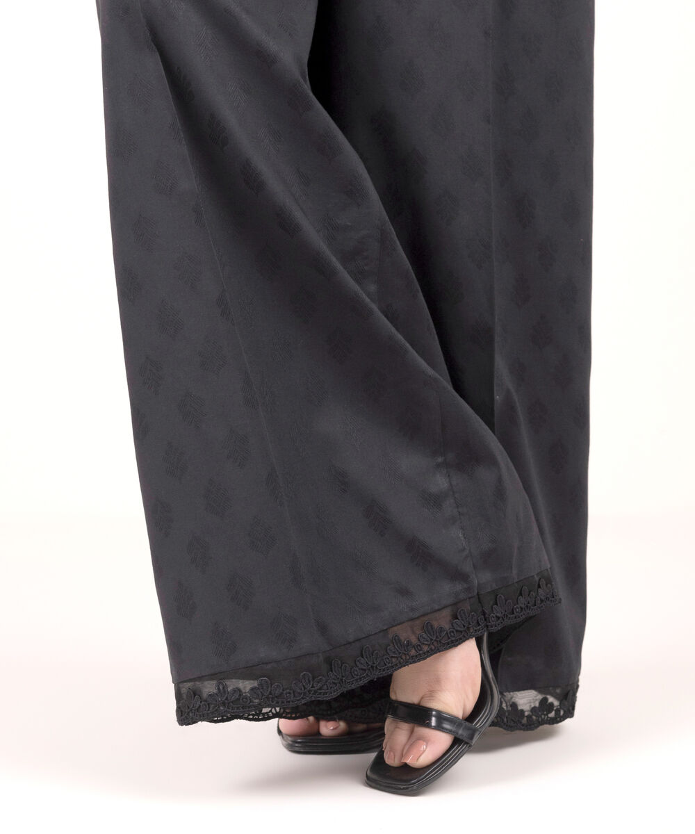 Women's RTW Self Jacquard Solid Black Flared Pants