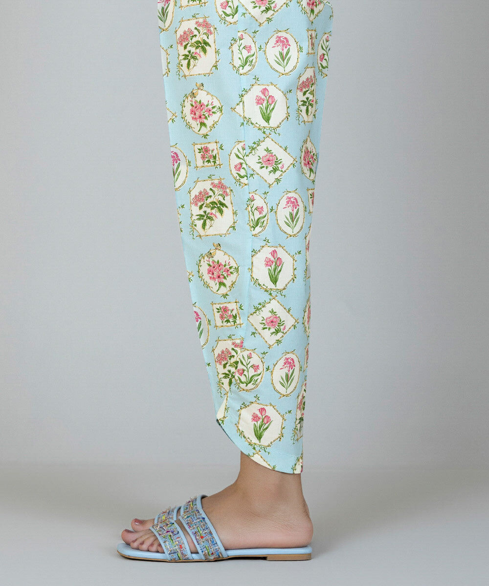 Woman - Blue Printed Poplin Tulip Shalwar