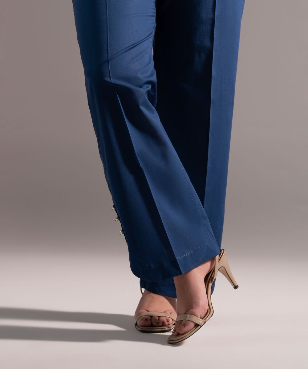 Women's RTW Cambric Solid Blue Shalwar