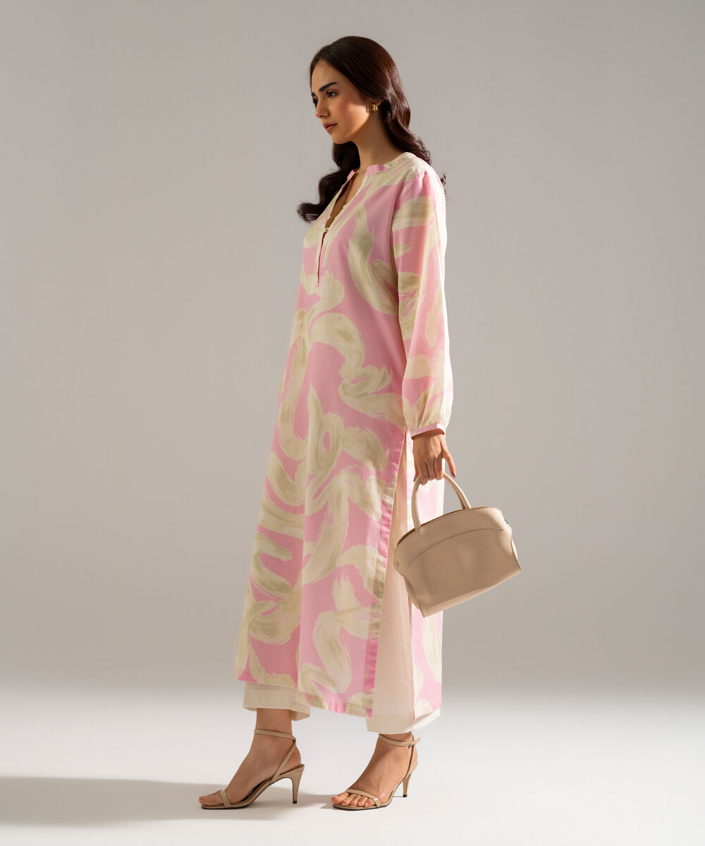 Women's RTW Slub Lawn Printed Multi Straight Shirt