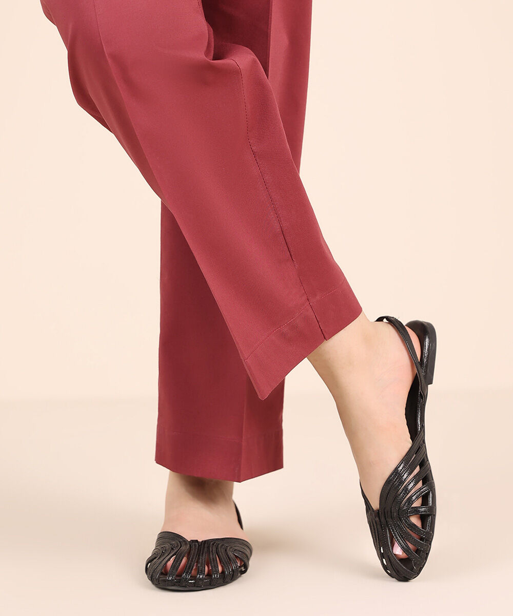 Women's RTW Cambric Red Solid Straight Pants