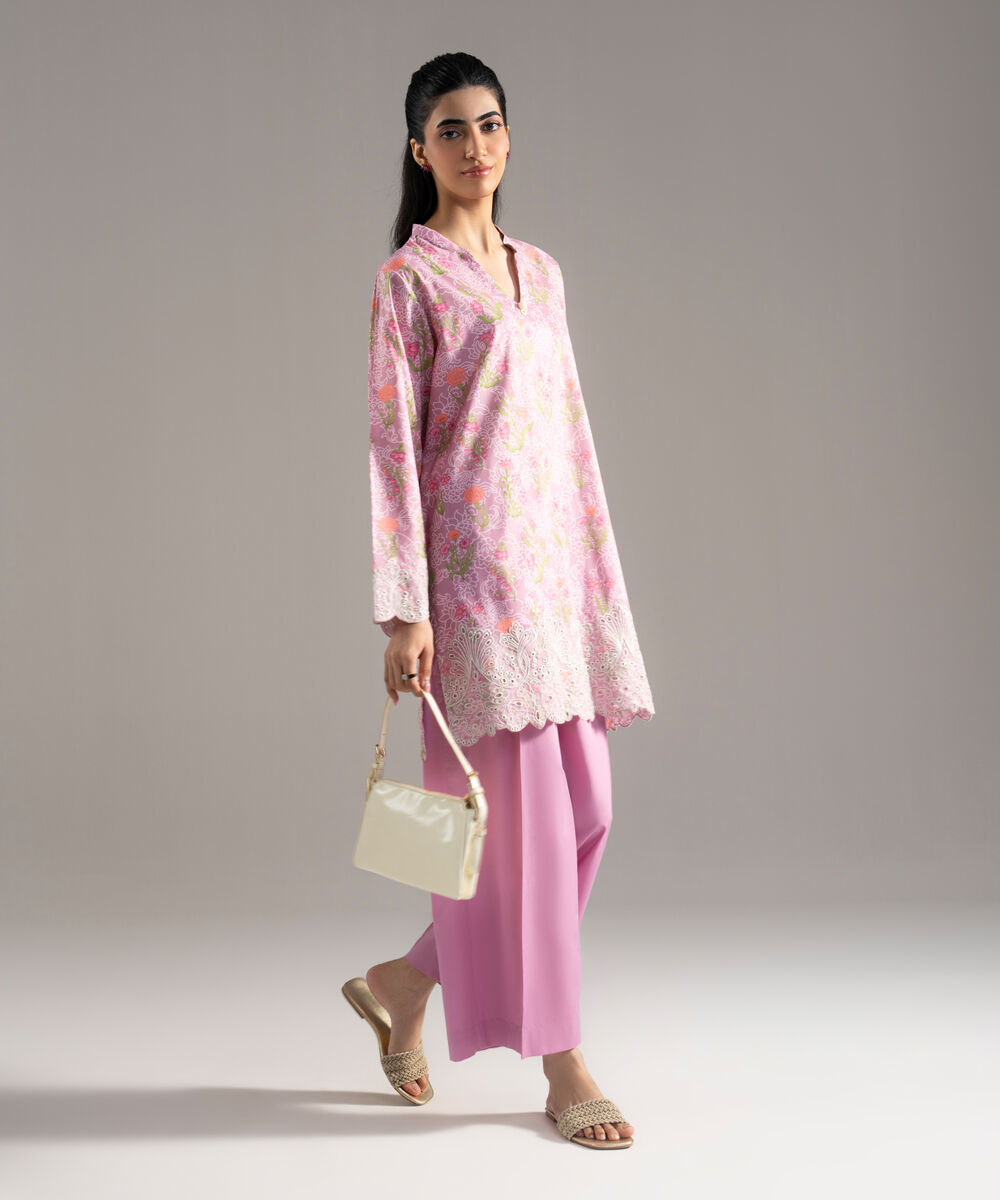 Women's RTW Cotton Viscose Printed Embroidered Purple 2 Piece Suit