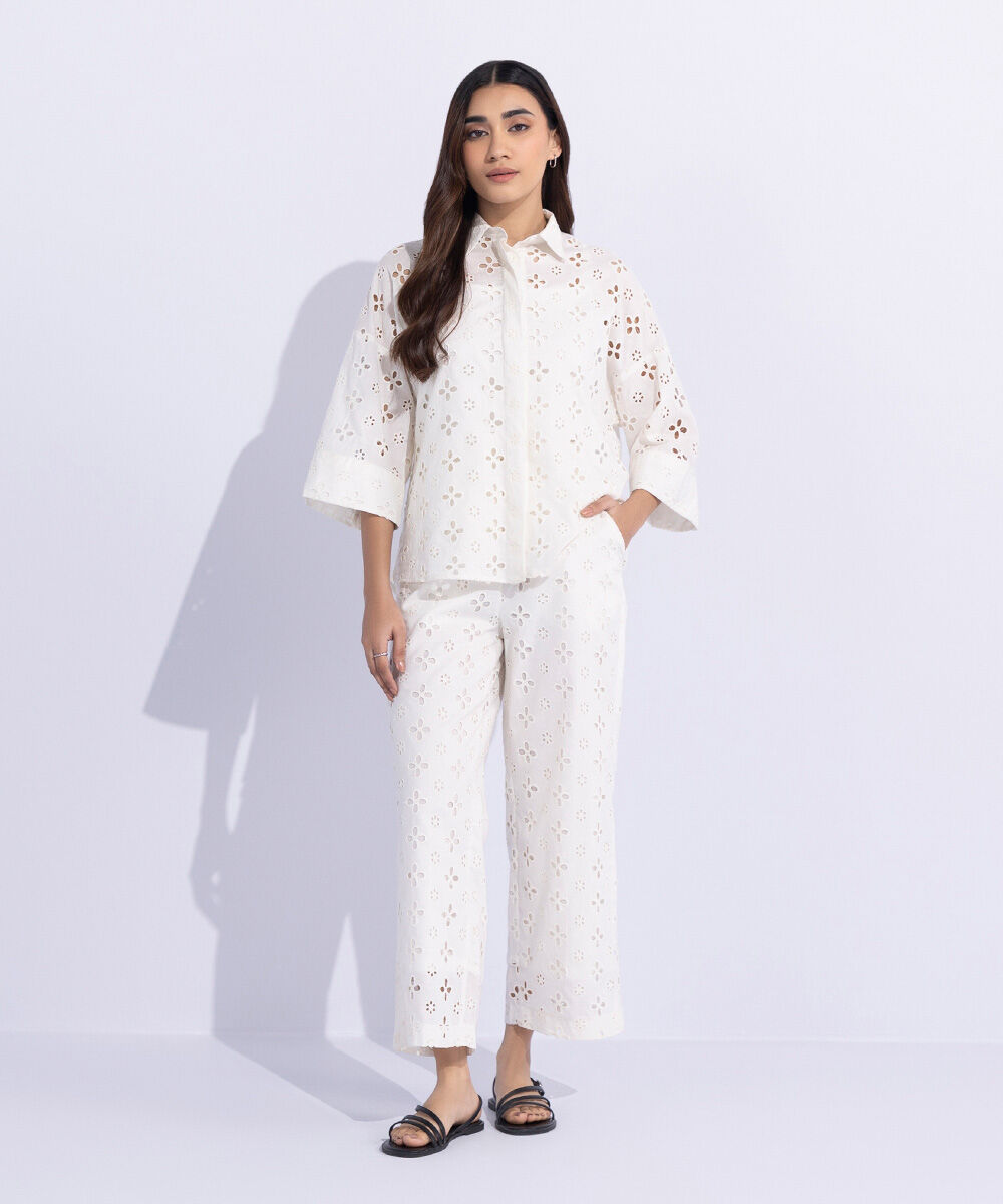 Women's Western Wear White Embroidered Shirt
