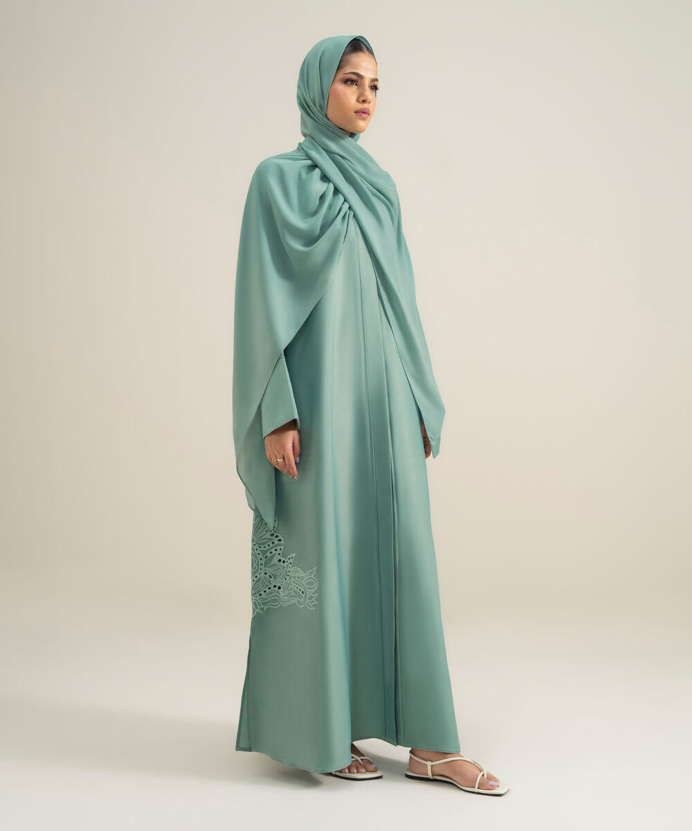 Women's Polyester Blue Embroidered Regular Abbaya Set