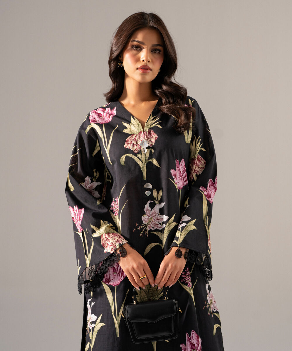 Women's RTW Cross Hatch Printed Black Straight Shirt
