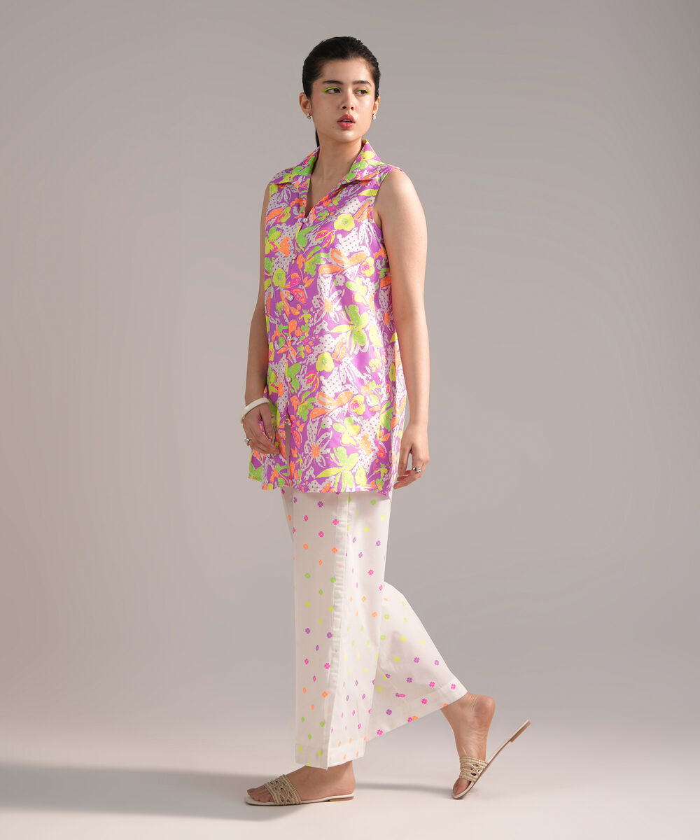 Women's RTW Dobby Printed Purple 2 Piece Suit