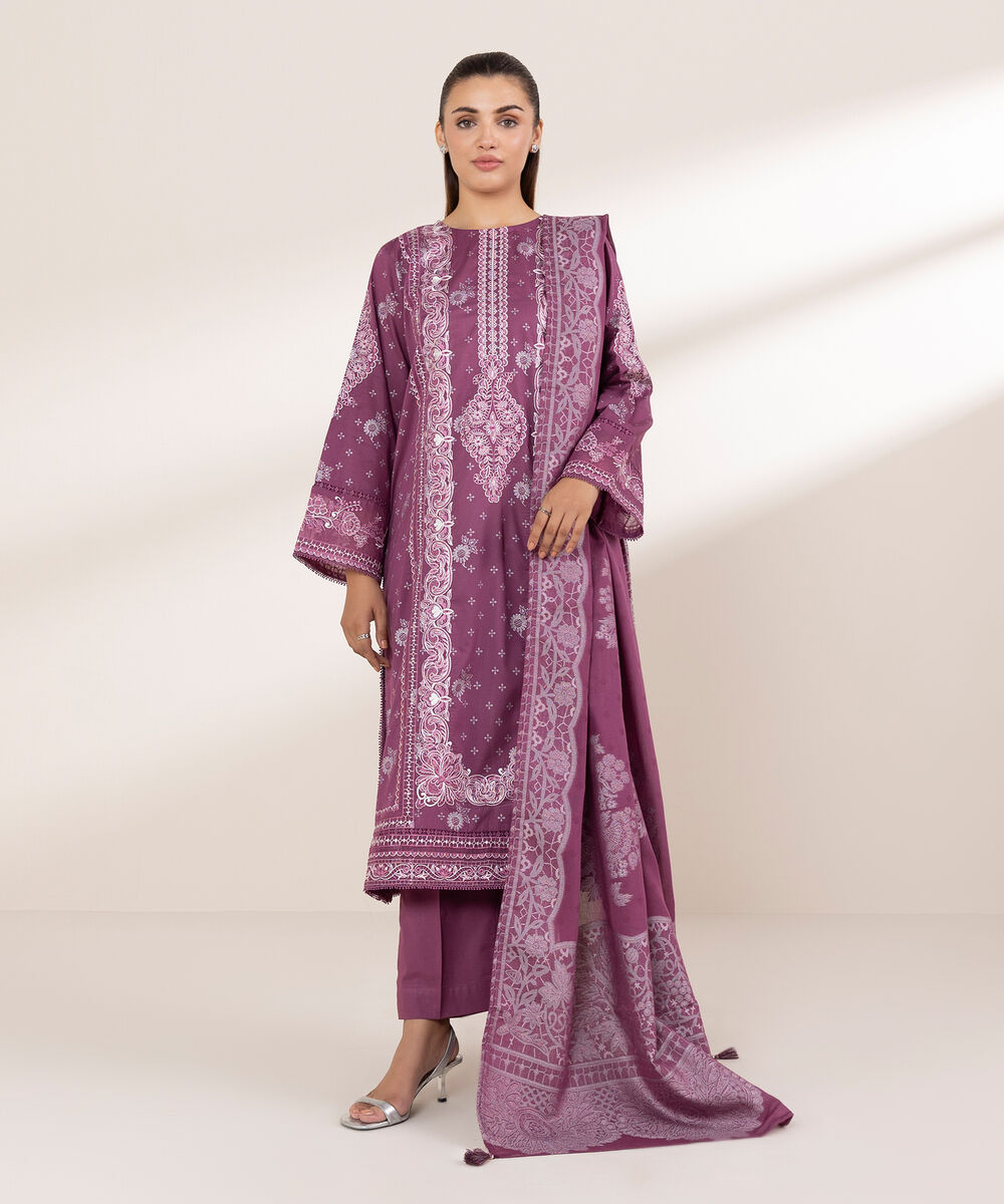 Extra Weft Jacquard Purple Solid Dupatta