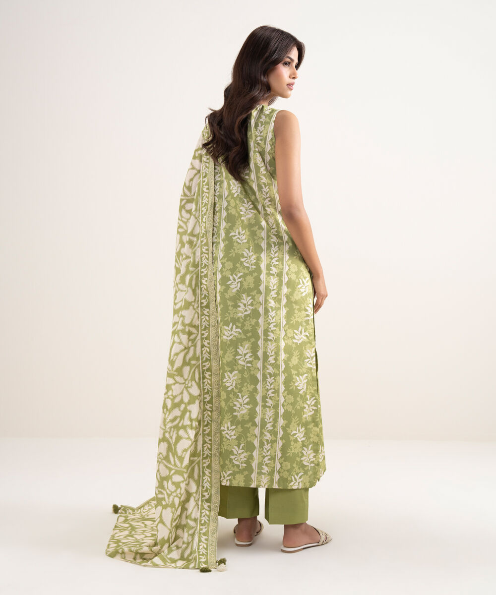 Women's Unstitched Lawn Green Printed 3 Piece Suit