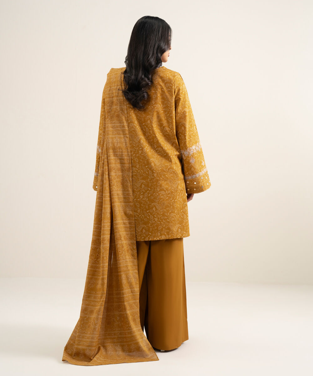 Women's Unstitched Lawn Embroidered Yellow 3 Piece Suit