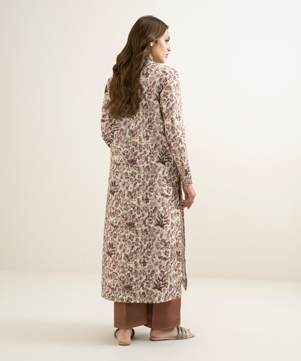 Women's Unstitched Lawn Printed Brown 2 Piece Suit