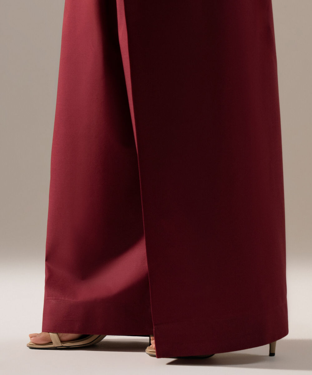 Women's RTW Cambric Solid Maroon Farshi Shalwar