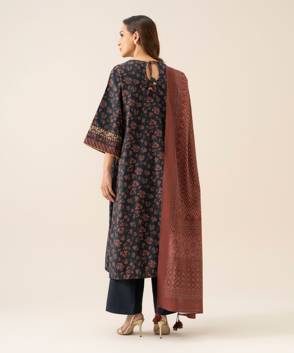 Women's Unstitched Light Khaddar Embroidered Blue 3 Piece Suit