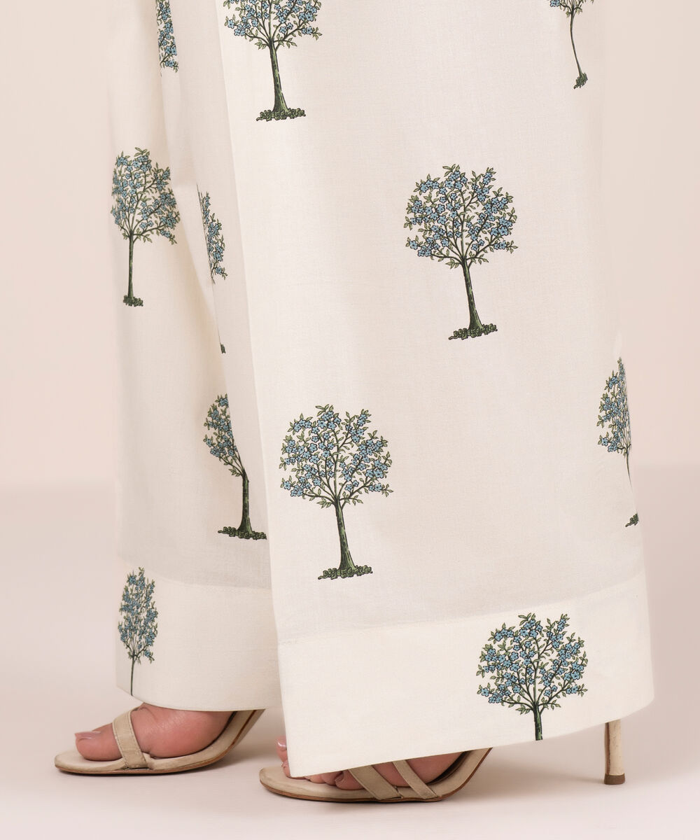 Women's RTW Cambric Printed Off White Farshi Shalwar