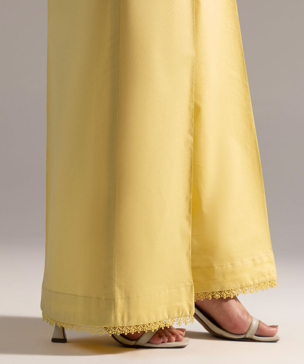 Women's RTW Cambric Solid Yellow Flared Pants