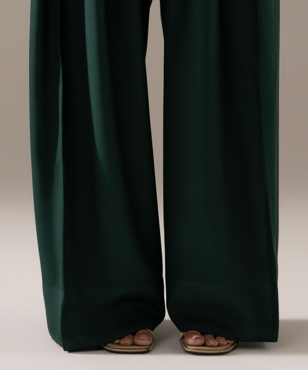 Women's RTW Bedford Solid Green Farshi Shalwar