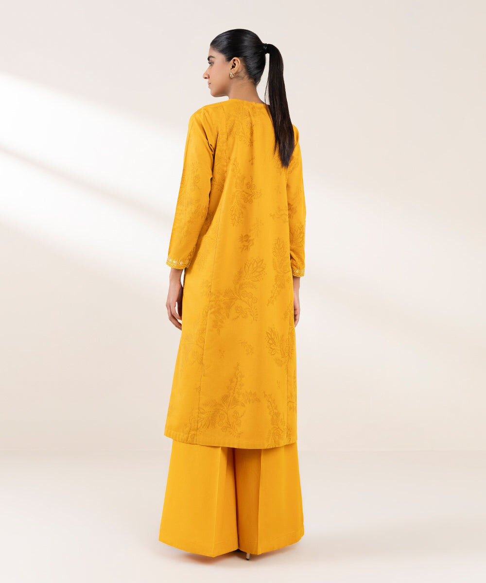 Woman - Yellow Embroidered Cotton Jacquard Shirt